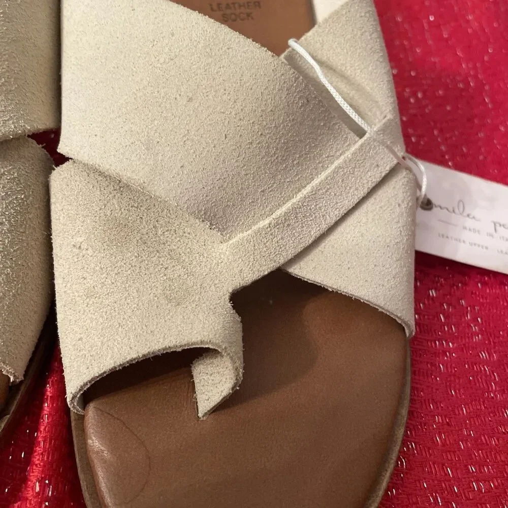 Womens Size 8 Italian Leather Chunky Heel Toe Slide Sandals Cruise Resort Wear
